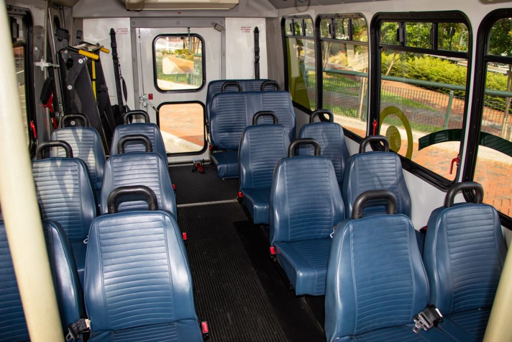 UNC Charlotte small Niner Transit bus for Charter Services- interior