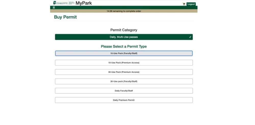 MyPark parking pack options screenshot