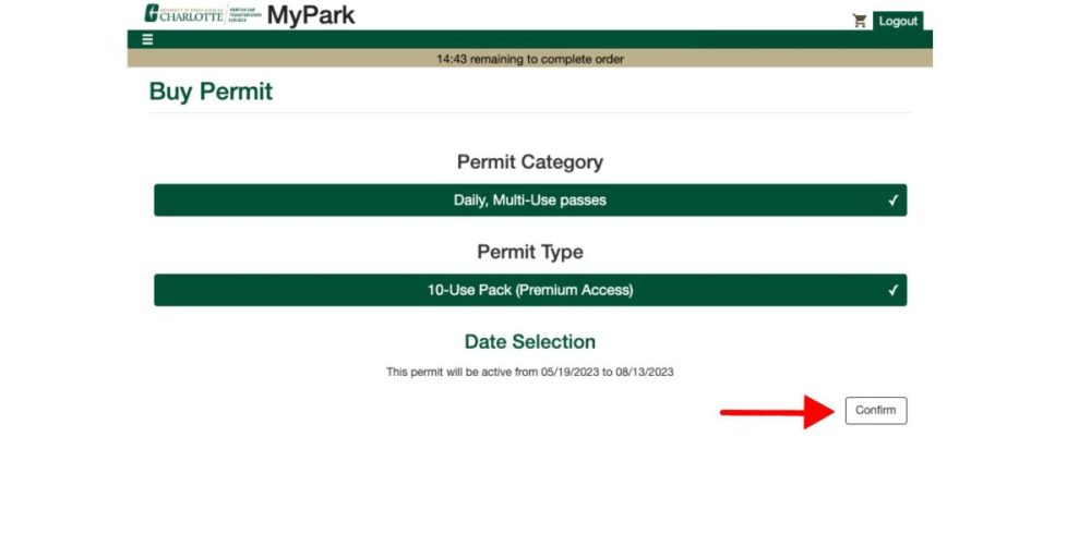 MyPark parking pack active dates selection screenshot