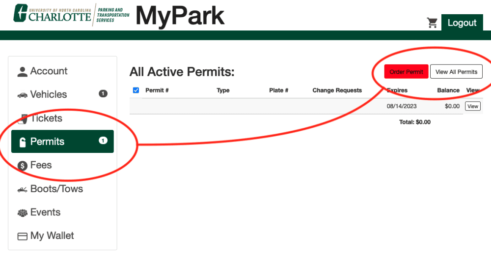 MyPark purchase permit screenshot