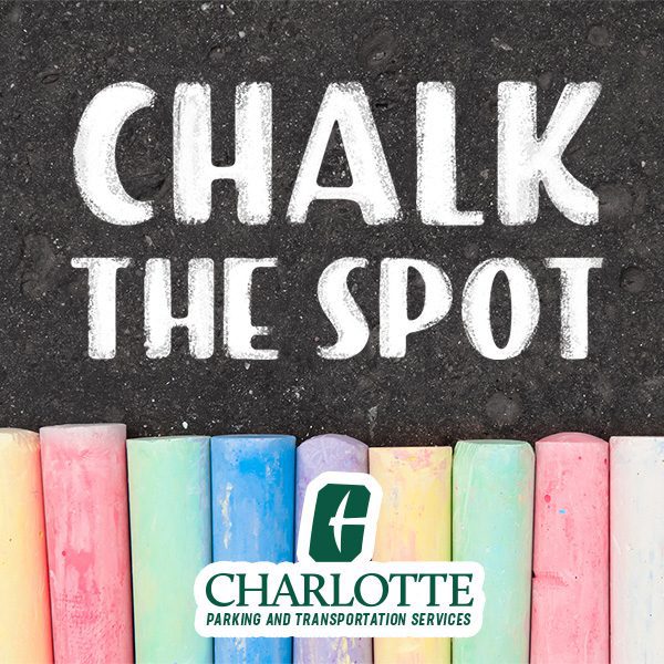 Chalk the Spot graphic with Parking and Transportation Services logo.