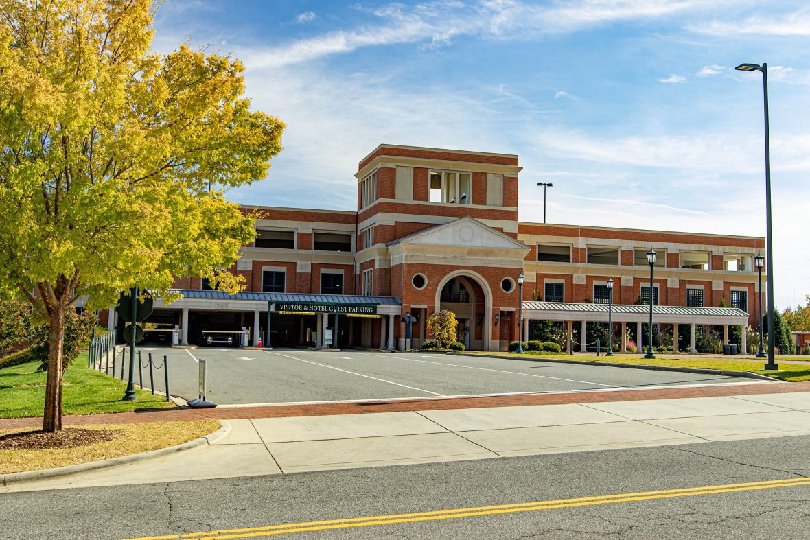 CRI Deck visitor and hotel guest parking building on a sunny day