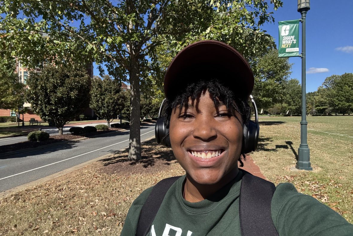 Student selfie, smiling at the camera