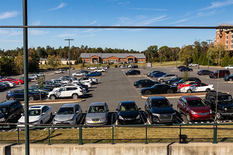 UNC Charlotte parking lot on a sunny day