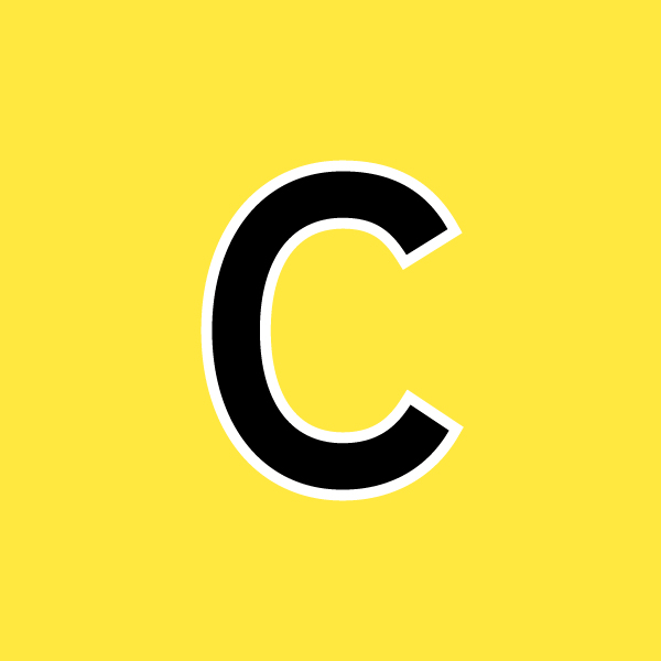 black C on a yellow background