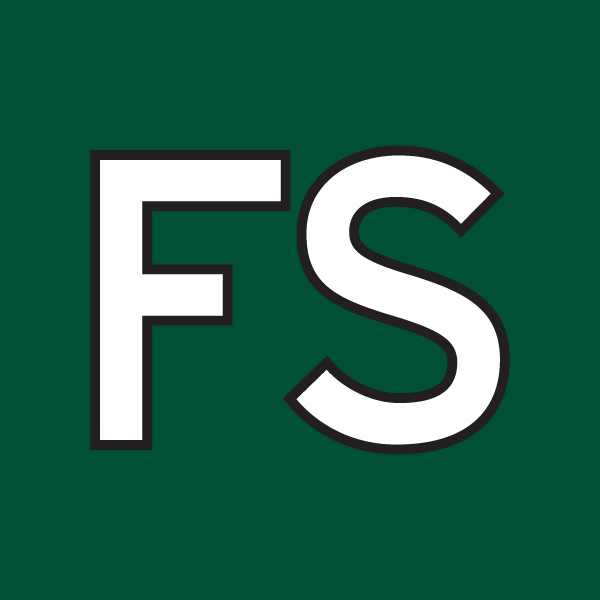 white F and S on a dark green background